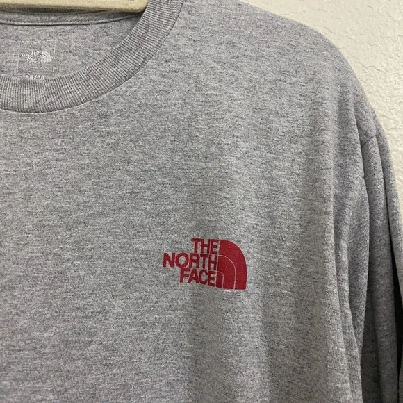 The North Face Mens Shirt Size M Graphic Tee Gray Red Long Sleeve - Picture 3 of 8